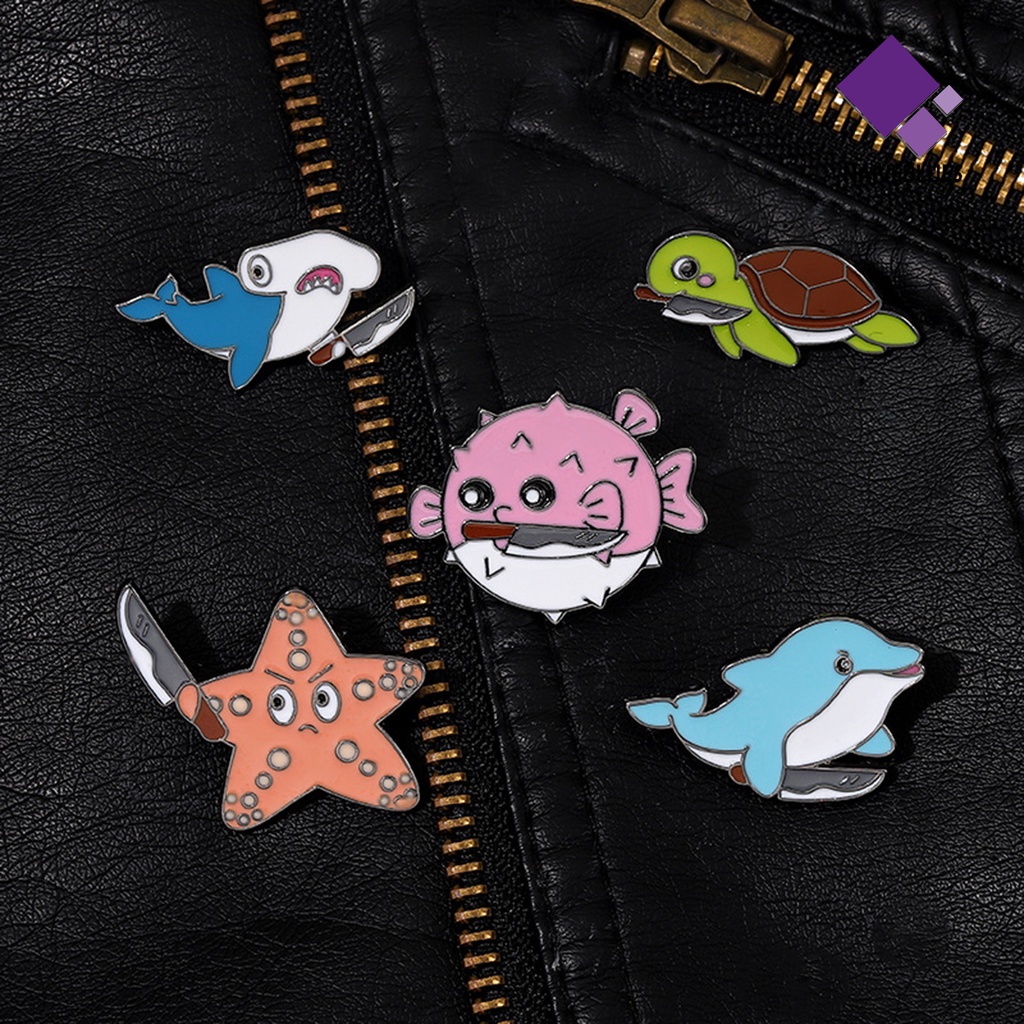 &lt; Naiveblues &gt; Lapel Pin Electroplating High Gloss Geometris Kepribadian Menghias Anti Karat Hewan Laut Pin Pakaian