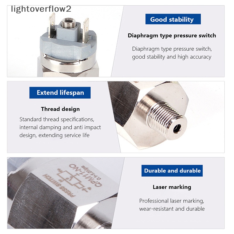 [lightoverflow2] Saklar Hidrolik Diafragma Adjustable Tekanan1Per4 Mikro QPM11-NC/QPM11-NO Pressure Switch Wire External Thread Nozzle [ID]