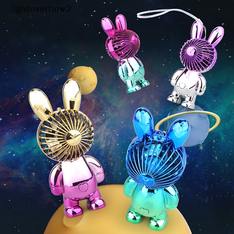 [lightoverflow2] Electroplated Rabbit New Cartoon Mini Fan Colorful Light Fan Portable Angin Tinggi Silent USB Charging Kipas Kecil [ID]