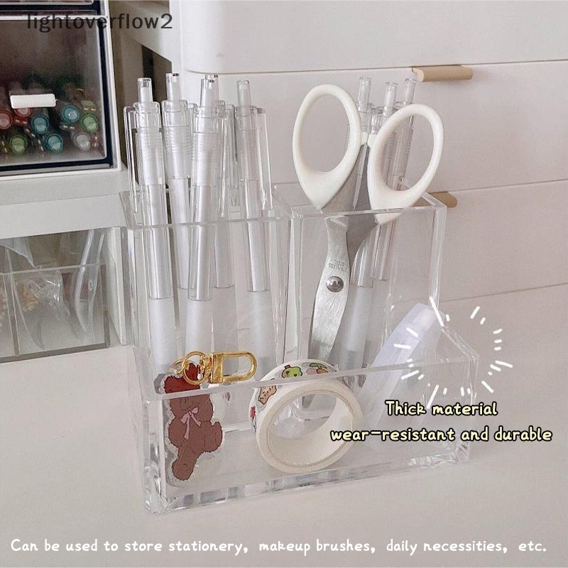 [lightoverflow2] Ins Style Transparan Akrilik Persegi Tiga Grid Pen Holder Rak Penyimpanan Kapasitas Besar Meja Rak Pensil Alat Tulis Kantor Sekolah [ID]