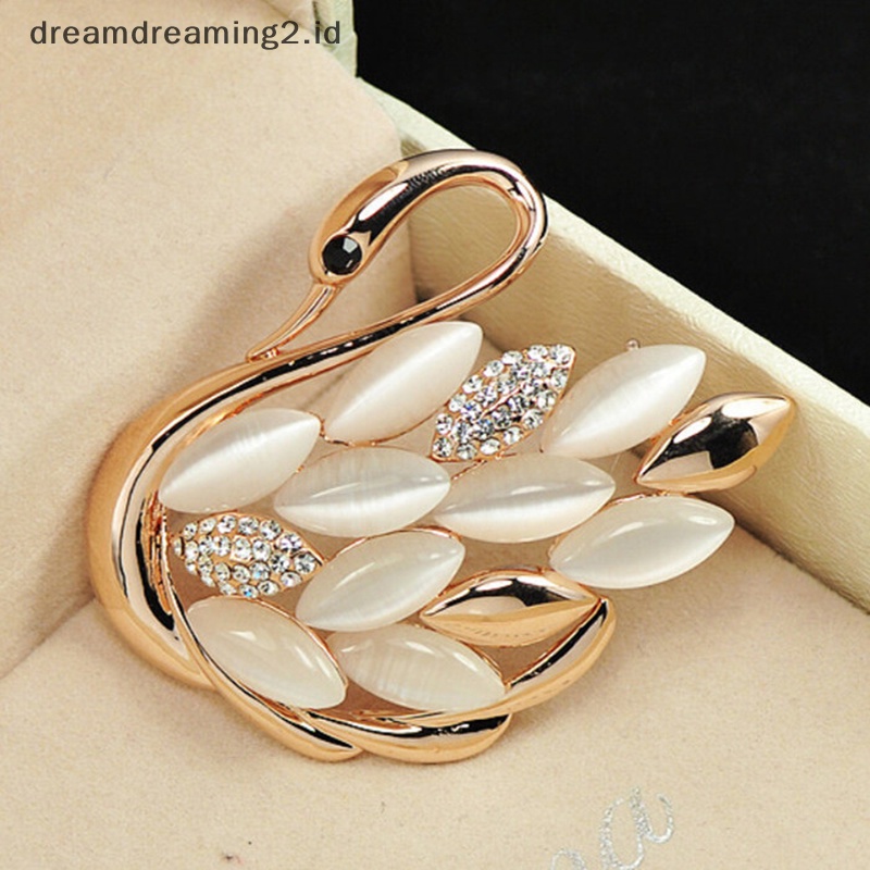 (drea) Trendy Elegan Motif Angsa Berlian Imitasi Bros Pin Kristal Bros Pin Klip//