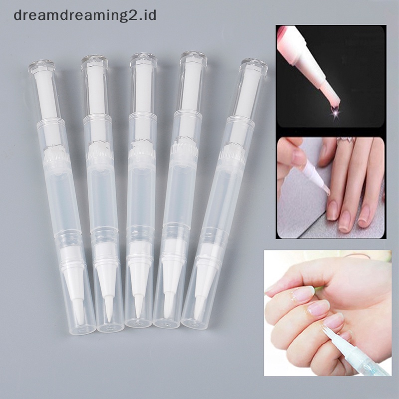 (drea) 5pcs 3ml Travel Pen Twist Kosong Dengan Kuas Wadah Kosmetik Minyak Kuku Lip Balm//