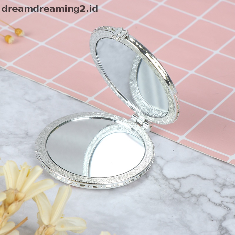 (drea) Mini Rias Compact Pocket Flowers Cermin Kosmetik Vintage Lipat Dua Sisi//