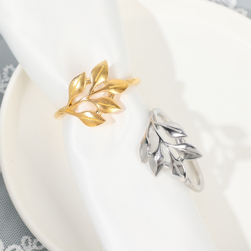 1pc Cincin Gesper Serbet Desain Daun Emas Silver Gaya Sederhana Bahan Zinc Alloy Cloth Ring Untuk Dekorasi Meja Rumah Restoran