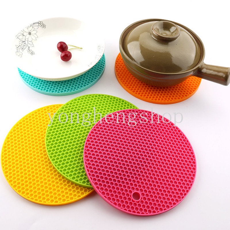 Silicone Honeycomb Design Pot Pan Pad Tahan Panas Non-Slip Dudukan Panci Insulasi Tikar Bulat Meja Tatakan Gelas Cangkir Aksesoris Dapur