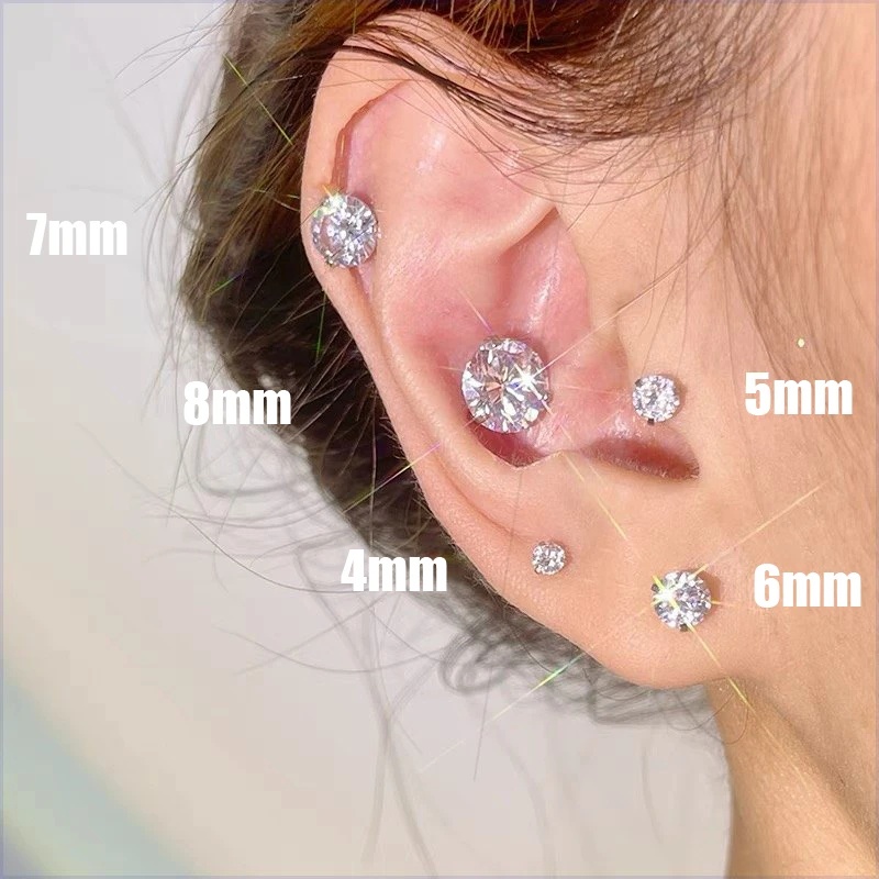 Fashion Elegan Kristal Klip Telinga Magnetik Untuk Wanita Pria Anak Ada Lubang Telinga Anting-Anting Mewah Besar Zirkon Bulat Cinta Hati Stud Earrings Tanpa Tindik Perhiasan