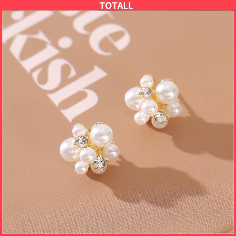 COD Anting Mutiara Fashion Design Sense Berlian Imitasi  Anti Alergi Anting Perak-Totall