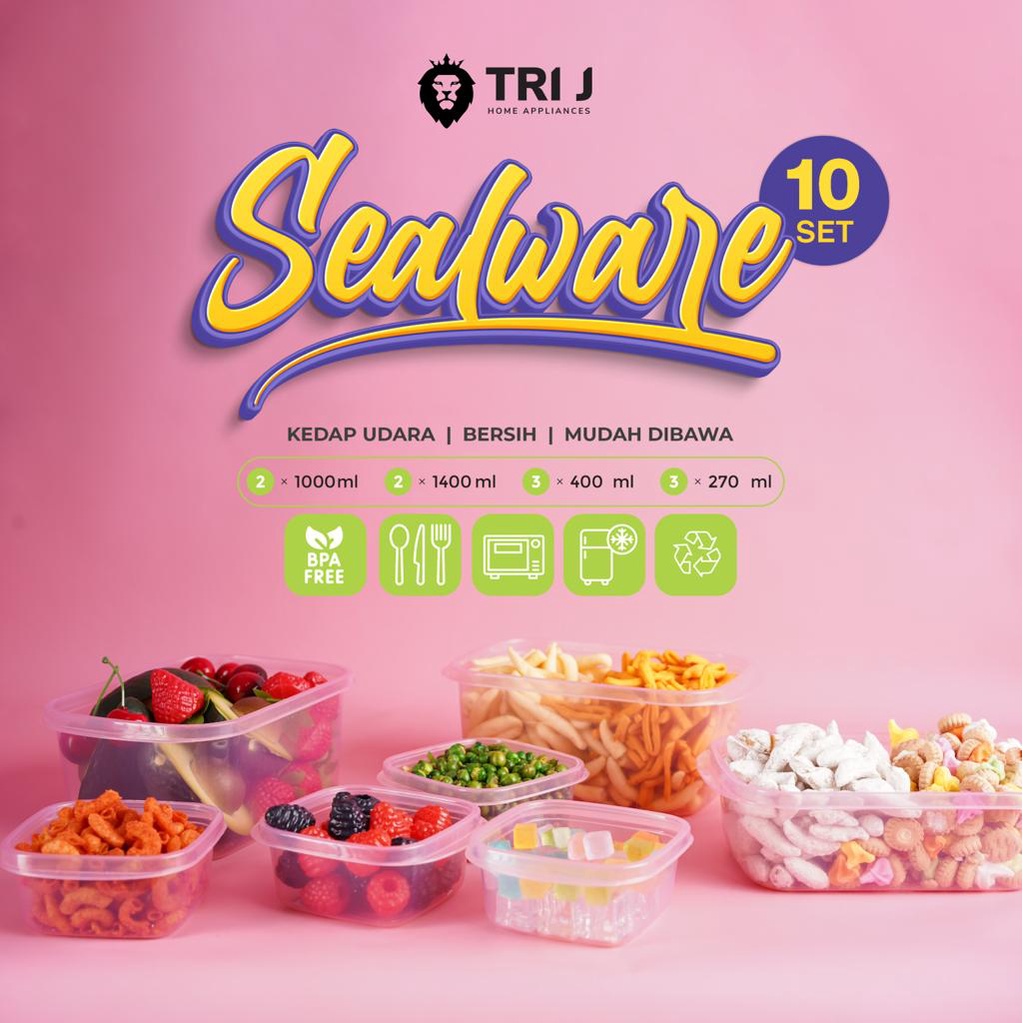 Toples Food Container Set 10pcs / Full Colour Sealware Set isi 10pcs