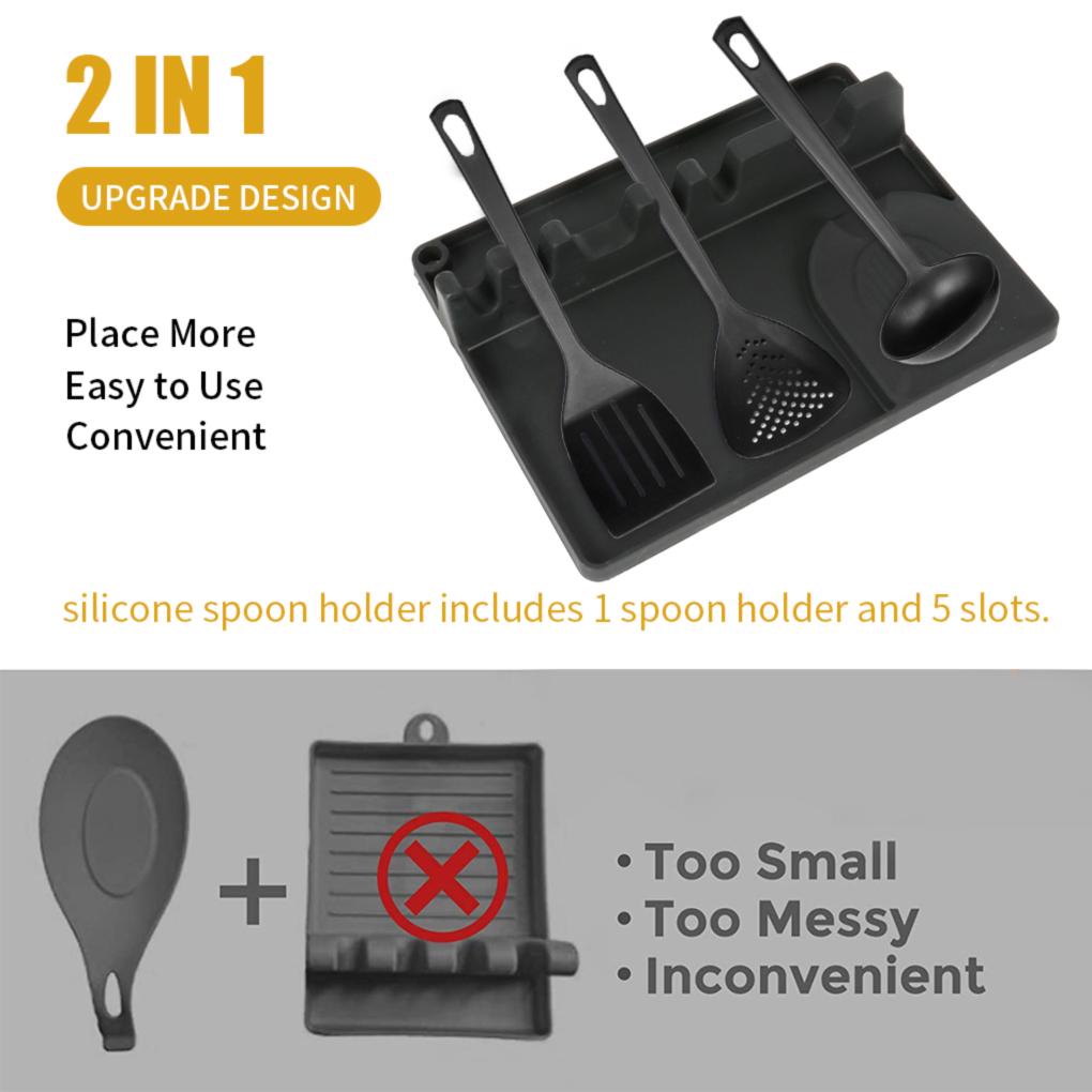 Sendok Silikon Istirahat 2in1 Tong Spatula Holder Portable Dapur