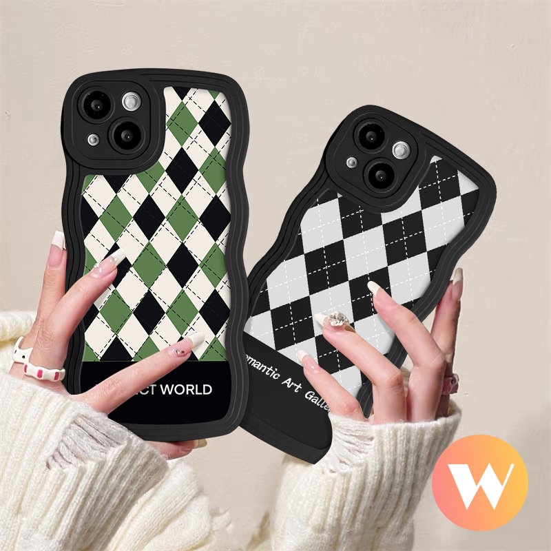 Checkerboard Diamond Grid Case Untuk Vivo Y16 Y33s Y21 Y35 Y22 Y15s Y21s Y50 Y02s Y17 Y12 Y12s Y30Y 12i Y22s Y20 Y91 Y93 Y11 Y15 Y91C Y02 V20 V21 Y15A V25 V25E Penutup Tepi Bergelombang Lembut