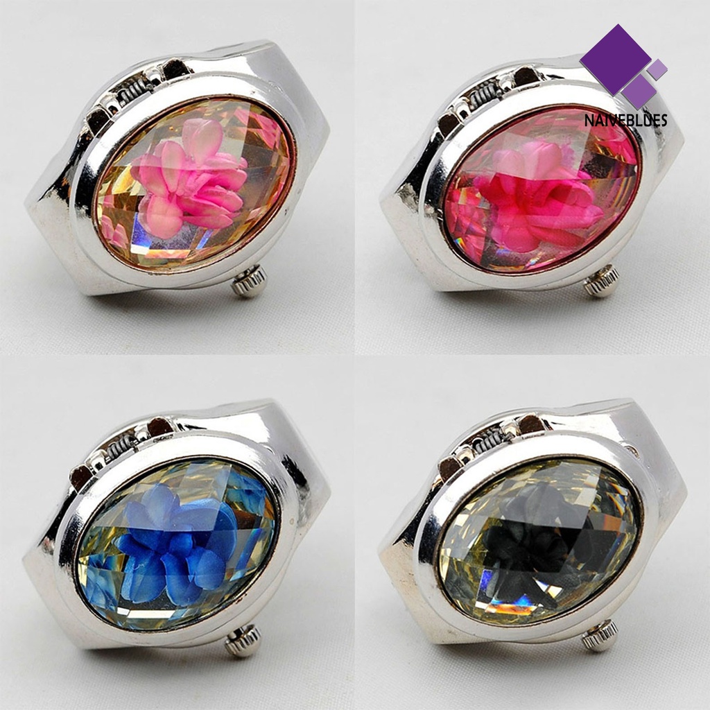 &lt; Naiveblues &gt; Unisex Fashion Oval Flip Berlian Imitasi Jari Cincin Kuarsa Menonton Pesta Club