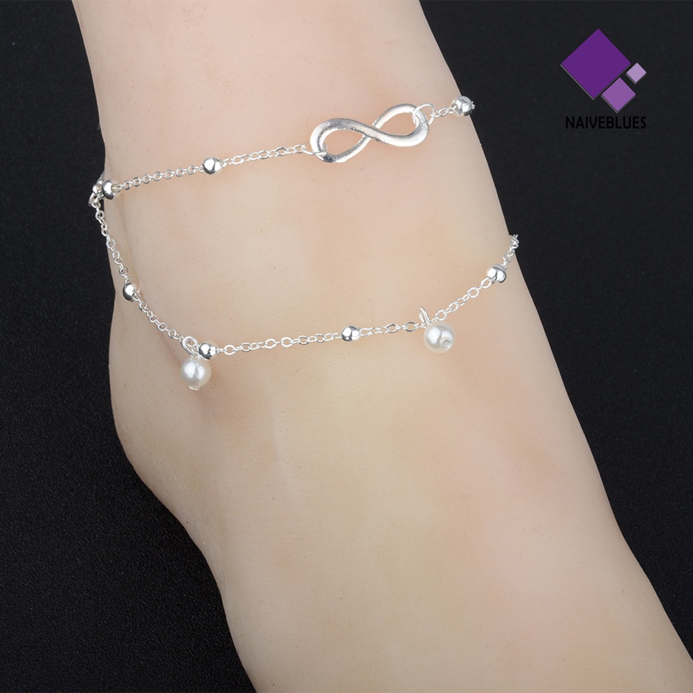 &lt; Naiveblues &gt; Sandal Boho Pantai Barefoot Infinit-y Charm Manik Gelang Kaki Layers Anklet