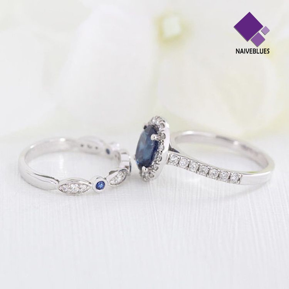 &lt; Naiveblues &gt; Wanita Safir Imitasi Berlapis Perak Jari Cincin Pengantin Pernikahan Dekorasi Hadiah