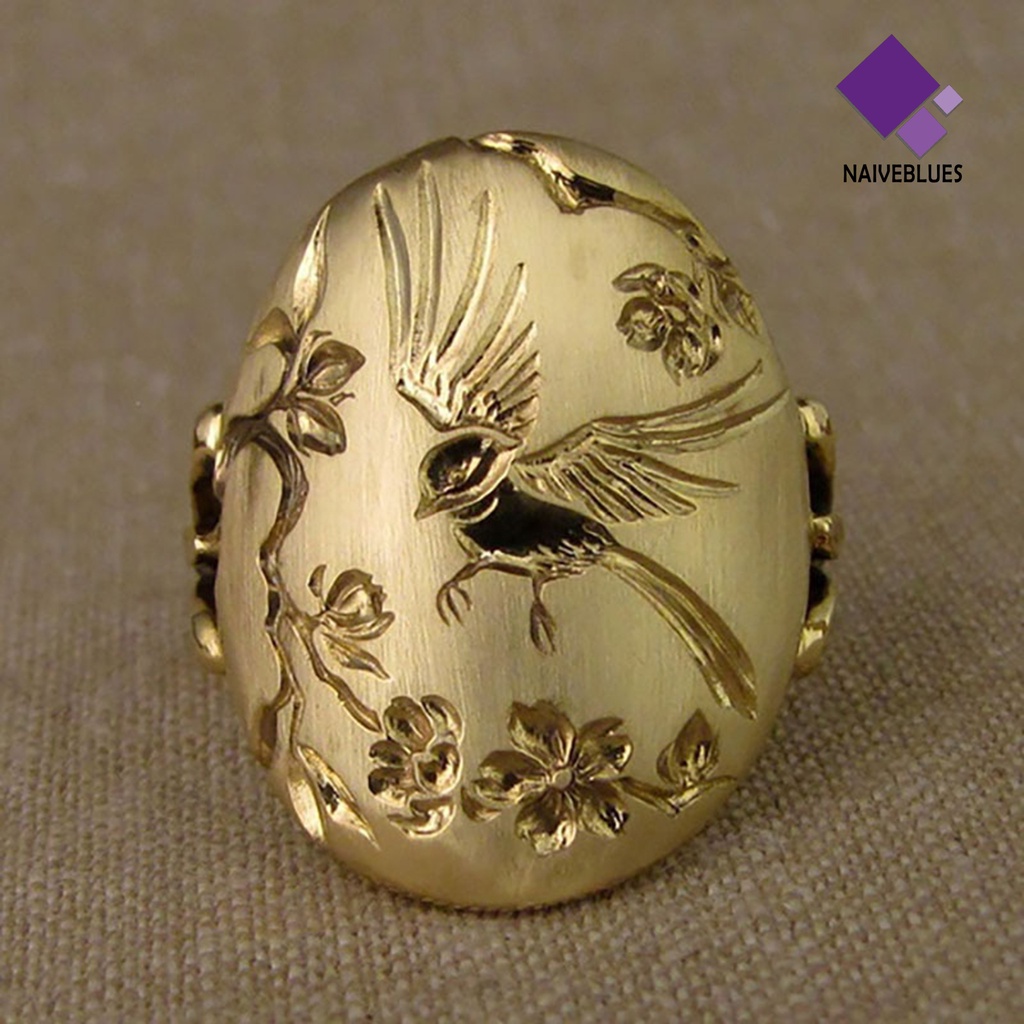 &lt; Naiveblues &gt; Cincin Wanita Vintage Indah Elegan Pertunangan Burung Dan Bunga Untuk Valentine