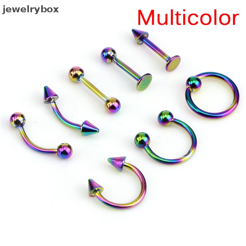 [jewelrybox] Campur 8PCS 16G Stainless Steel Helix Perhiasan Telinga Alis Hidung Bibir Cincin Butik