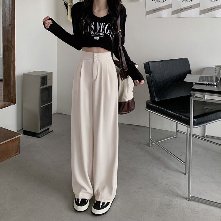 GROSIRTAS TG1691 Celana Kantor Straight Pants Wanita Import Kancing Dua High Waist Celana Kulot Bahan Katun