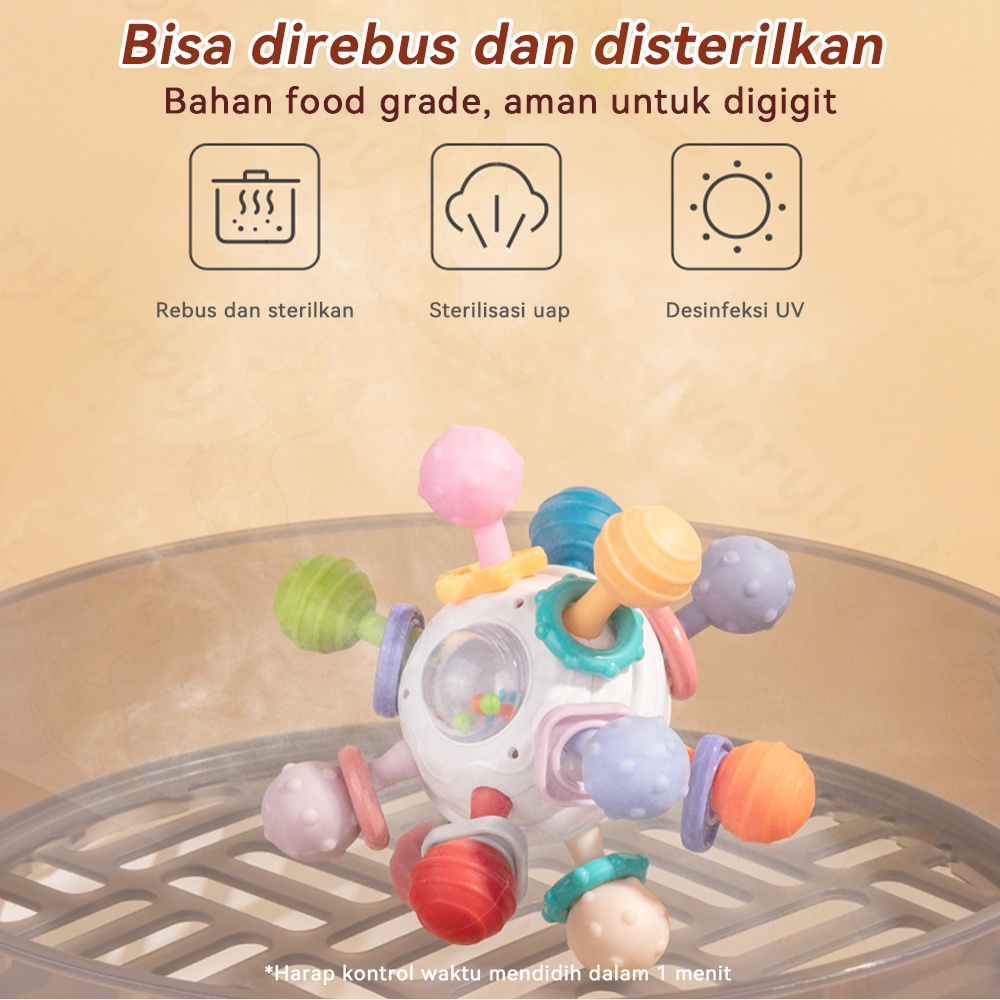 Ivorybaby Bola teether bayi silikon Mainan bola atomik putar Rattle teether bayi lembut