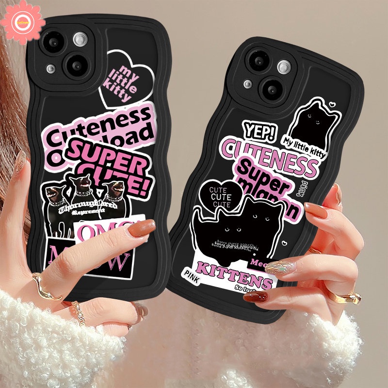 Untuk Redmi10 10A 10C 9A 9T 12C A1 9 9C A1+POCO X3 NFC Pro M3 Redmi Note 10s 11s 9s 8 9 11 10 Pro Mi 11T Pro Keren Kartun Kucing Anjing Ins Trendi Stiker Label Tepi Bergelombang Casing Tpu Empuk