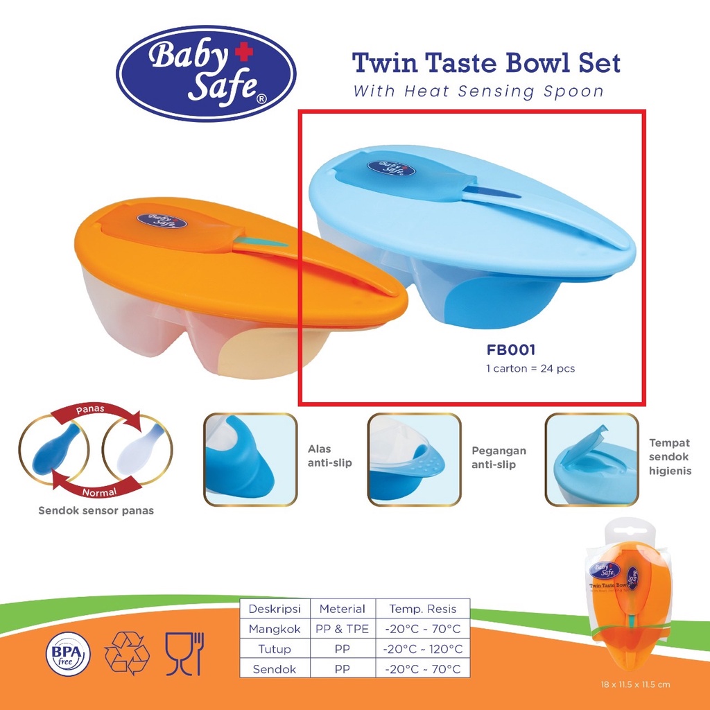 Baby Safe Feeding Bowl With Heat Sensing Spoon FB001 BabySafe Tempat Makan Bayi Wadah Mangkok Makan Bayi Sendok Makan Bayi Sensor Panas