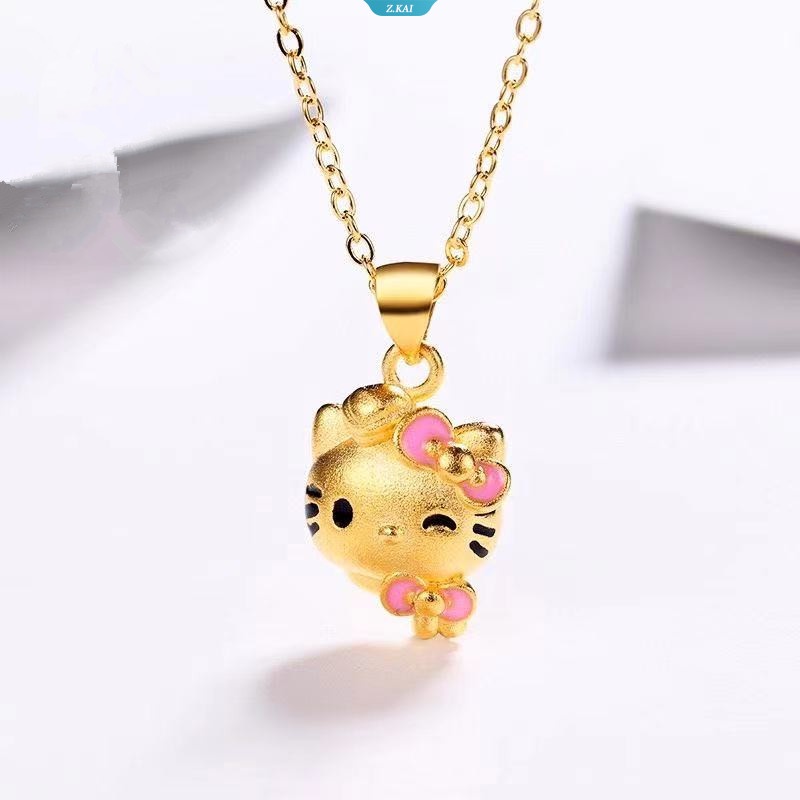 Hellokitty Sanrio Kawali Liontin Kalung 3D Kusam Polandia Golden Serbaguna Tren Fashion Anime Teman Hadiah Ulang Tahun Untuk Anak Perempuan [ZK]