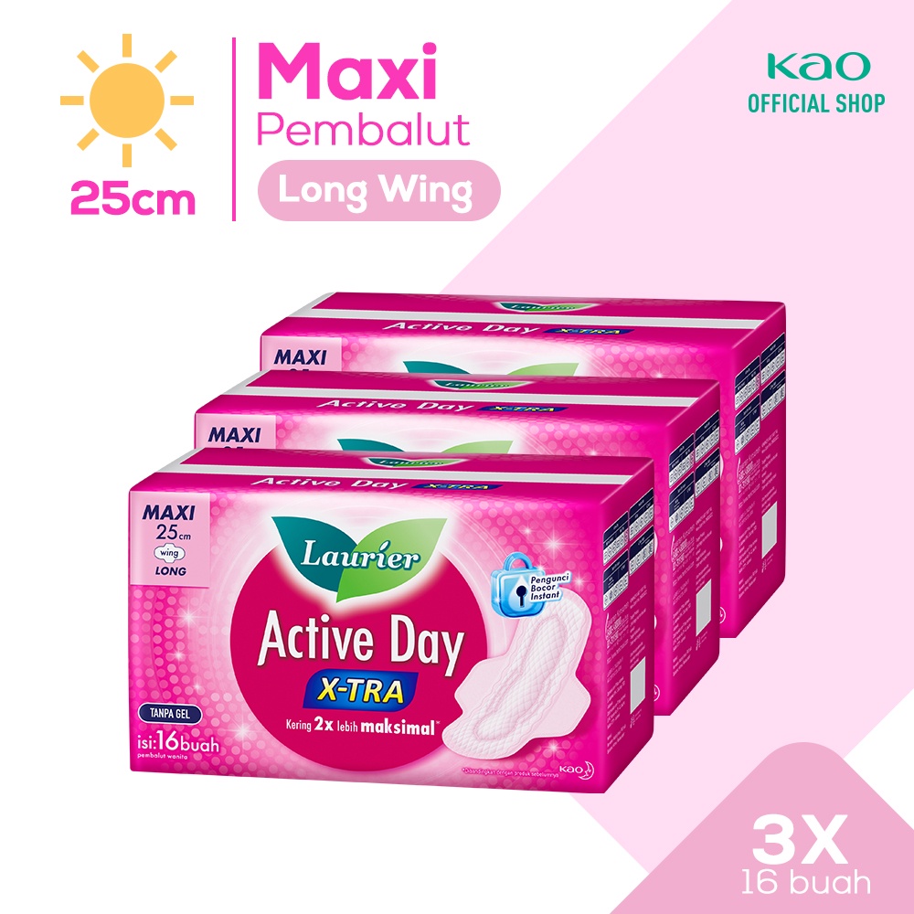 Laurier Active Day X-tra Pembalut Wanita Long Wing 25cm 16s Triplepack