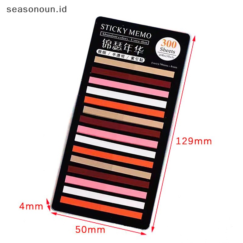 Seasonoun 300lembar Tab Indeks Neon Transparan PET Sticky Note Untuk Penanda Halaman Planner Stiker Kantor Sekolah Tanda Klasifikasi Sticky Notes.