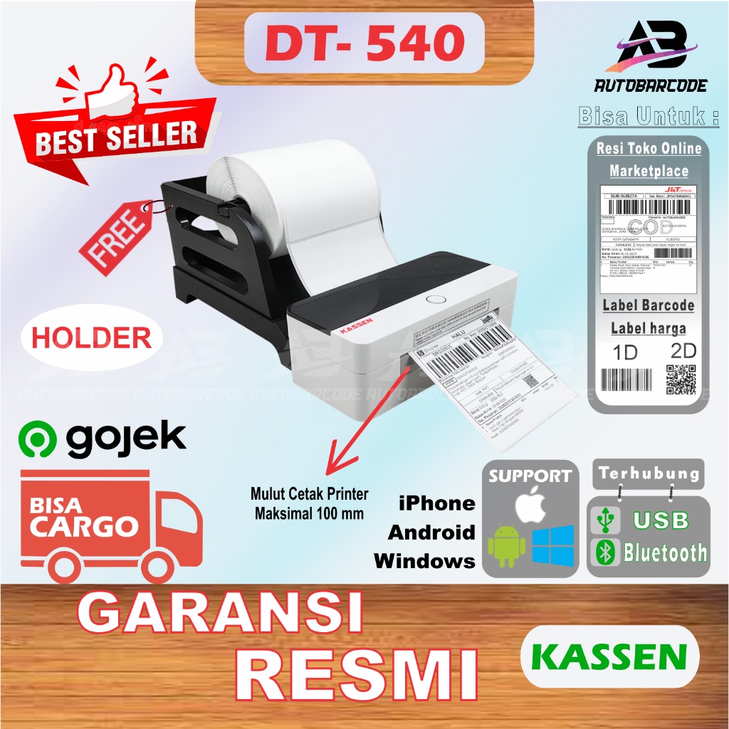 Printer Barcode Thermal Label Resi Kassen DT540 / DT 540 / DT-540 Ukuran 110MM A6 Koneksi USB Bluetooth NEW