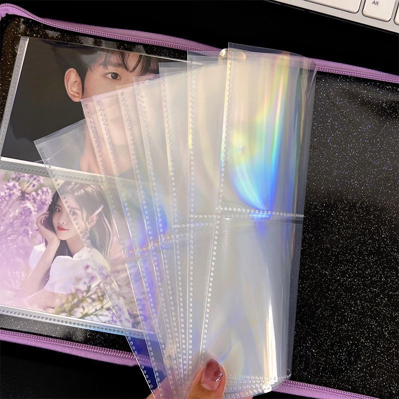 10pcs A5 Lengan Laser Universal PP Halaman Dalam Hati/Bunga/Star/Pelangi Pola Photocard Sleeves Binder Album Halaman Isi Ulang Penyimpanan Koleksi Kartu Idola