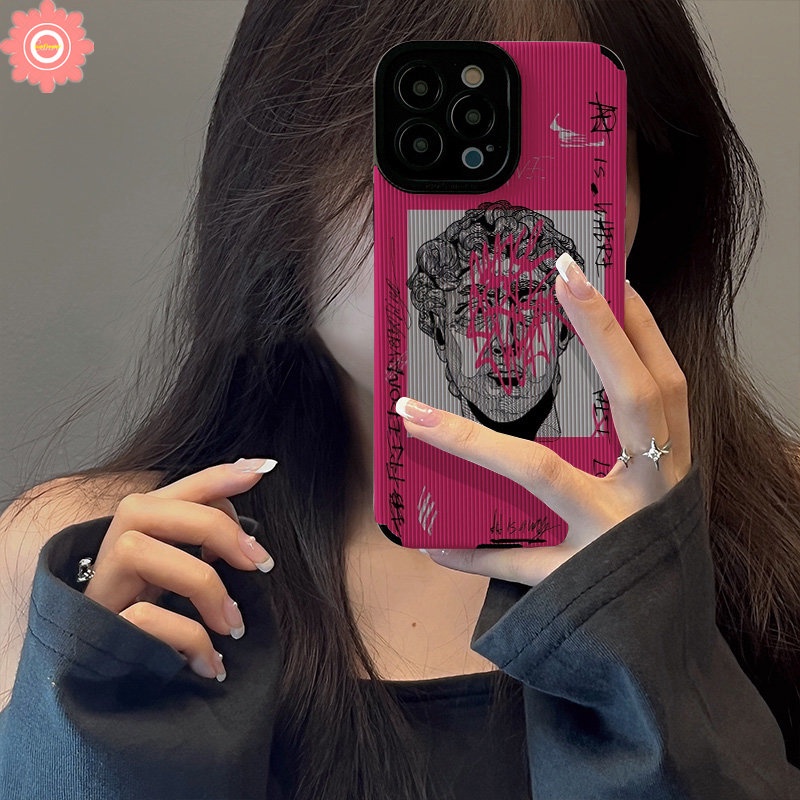 Ins Art Graffiti Great Aesthetic David Statue Case Kompatibel Untuk iPhone Xr7 8 Plus 11 14 12 13 Pro MAX X XS MAX Putri Cantik Barbie Tekstur Kulit Mewah Lembut Ponsel Cover