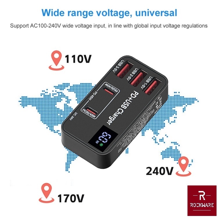 ROCKWARE WLX-988B - Mini Small Household USB PD Charger 5-Port 48W MAX