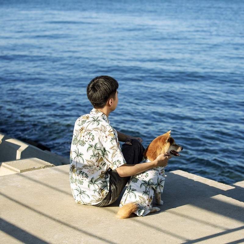 Busana Baru Kemeja Kasual Pantai Hawai Pakaian Anjing Peliharaan Pakaian Orang Dan Anjing Orang Tua-Anak