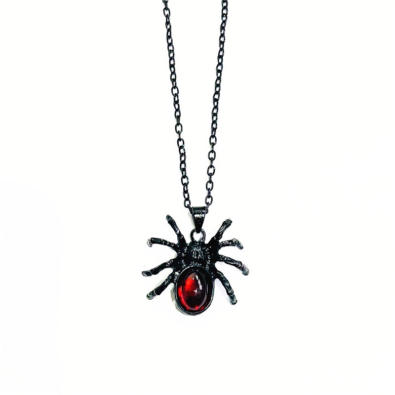 Retro Gothic Merah Kristal Spider Kalung Punk Rock Serangga Liontin Kalung Perhiasan Aksesoris Hadiah Halloween