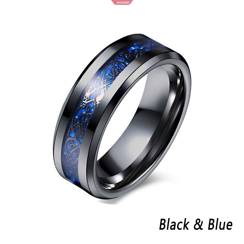 Mojygt Pria Cincin Perhiasan Merah Biru Hitam Naga Bertatahkan Kenyamanan Cocok Stainless Steel Rings Untuk Pria Pernikahan Cincin Lebar 8mm [ZXL]