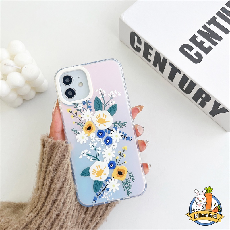 IPHONE Casing Kompatibel Untuk Iphone14 13 12 11 Pro Max X Xr Xs Max8 7 Plus SE 2020 Mewah Transparan Simple Flower Hand Anti Fingerprint Phone Case Shockproof hard Case Cover Pelindung