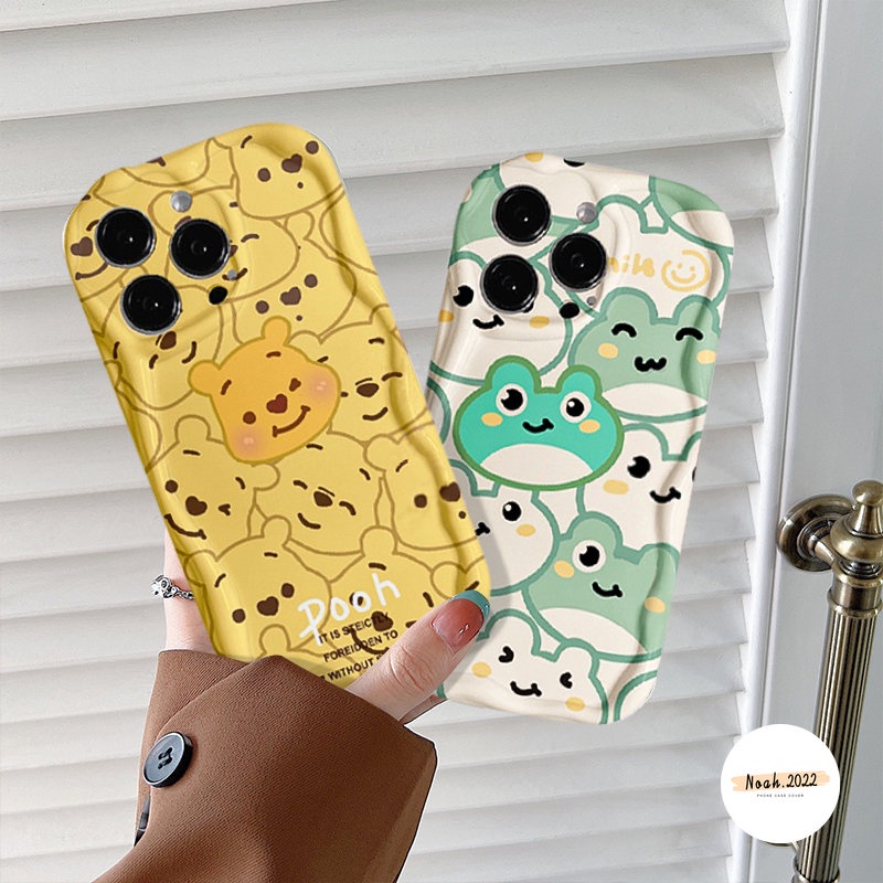 Katak Winnie Bear Lucu 3D Wavy Curved Edge Glossy Soft Case Untuk VIVO Y22s Y35 Y02 Y16 Y12i Y21s Y15s Y20 Y15s Y51 Y22 Y15A Y11 Y15 Y91C Y20s G Y21 Y31 Y17 Y33s Y12 Y30 Y20i Y12s