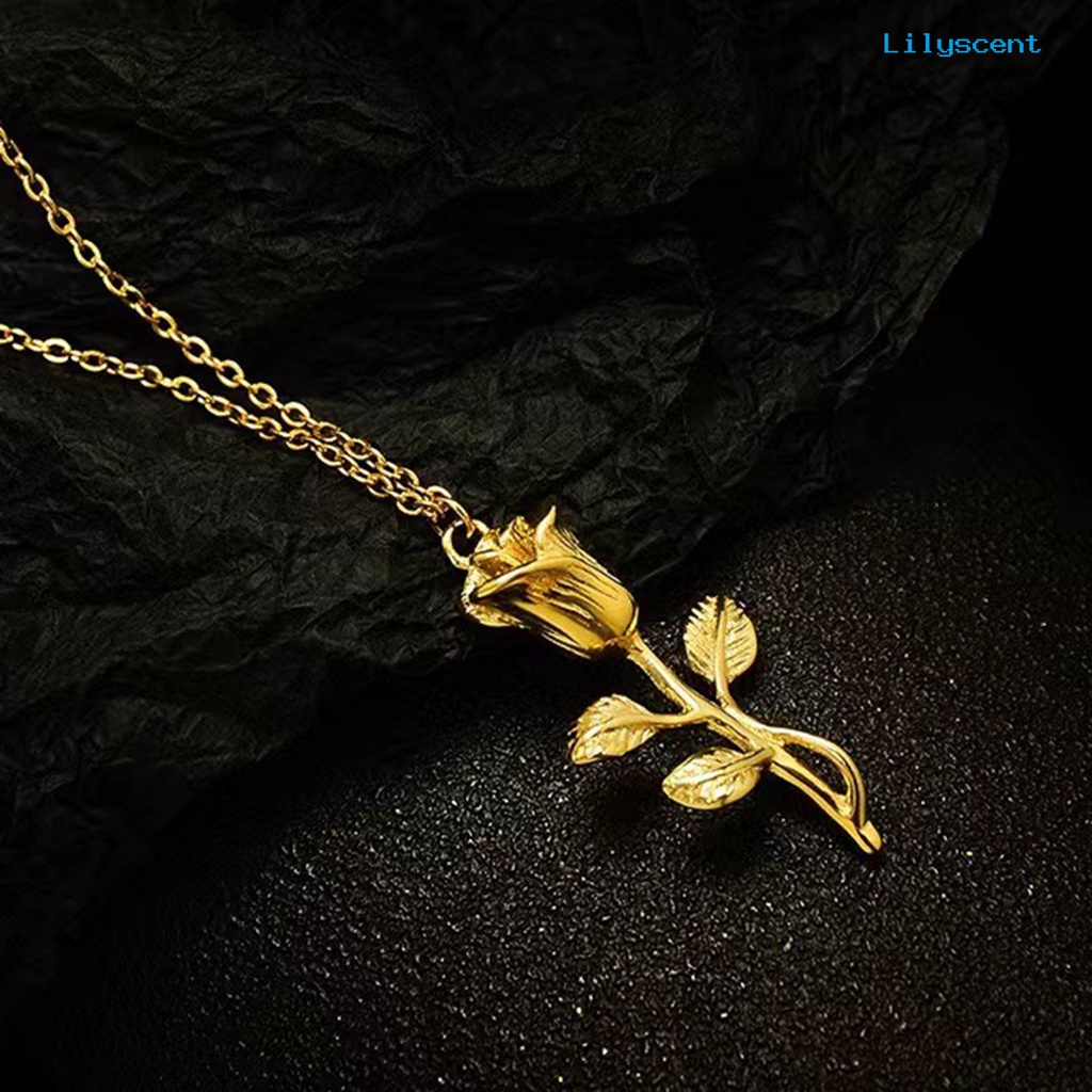 [LS]Wanita Kalung Elegan Dainty Golden Slim Rantai Adjustable Hadiah Hypoallergenic Single Rose Bunga Liontin Kalung Fashion Perhiasan