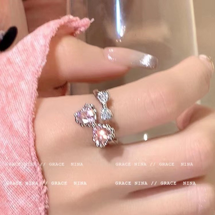 Y2k Bow Kalung Pink Kristal Kupu-Kupu Anting Perak Rings Untuk Wanita Fashion Perhiasan Aksesoris