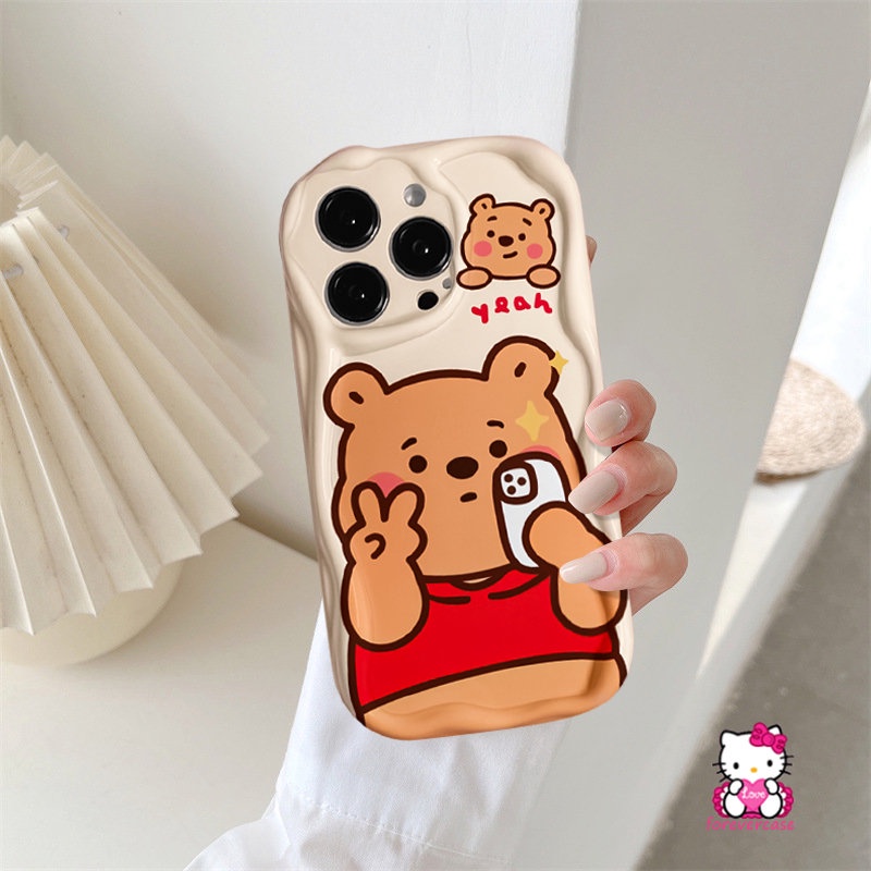 Casing Kartun Bear Manyo Winnie The Pooh Untuk Samsung A12 A23 A11 A04s A14 A24 A30 A51 A20 A30s A32 A52 A10s A03s A20s A02s A13 A04 A50 A03 A21s 3D Wavy Curved Edge Glossy Soft Cover