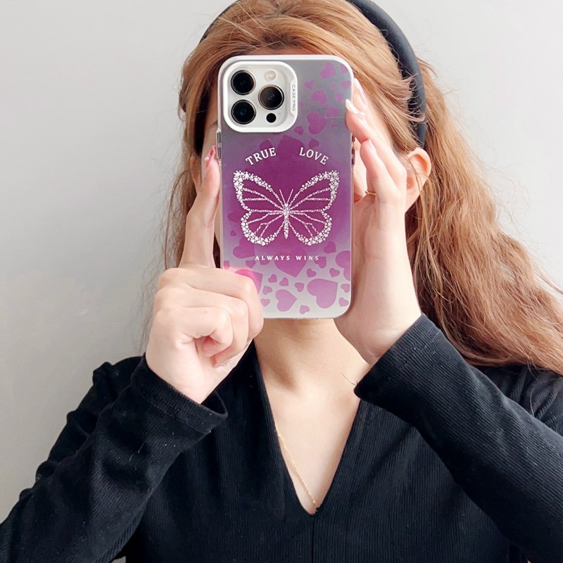 Nice Happiness Butterfly Soft Case HP iP iPhone 14 13 12 Pro Max 11 Matte Silver Woman Girl FTD Casing Apple