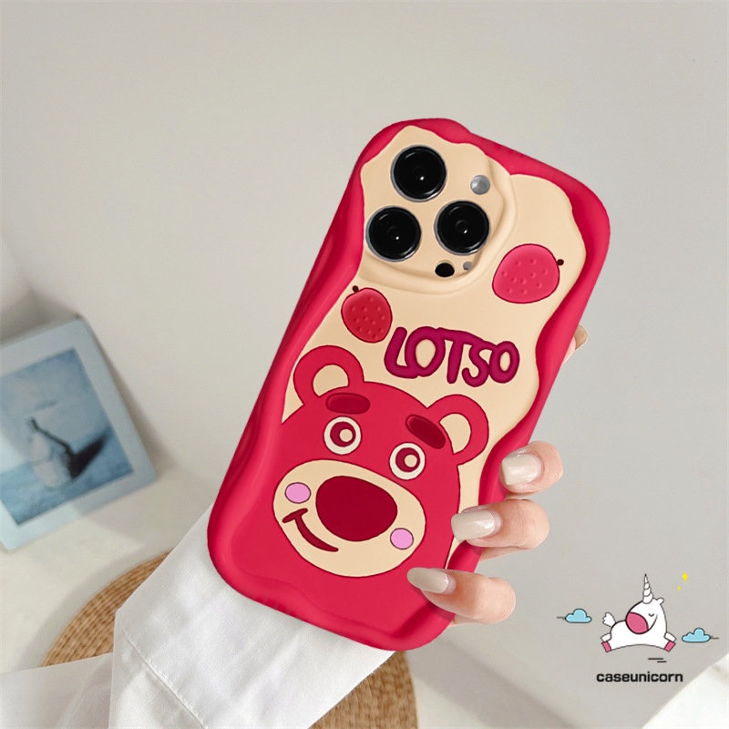 IPHONE Cute Winnie the Pooh Kartun Strawberry Bear Manyo Case Kompatibel Untuk Iphone14 11 13 12 Pro Max 6s 6 7 8 Plus XR X XS Max SE 2020 Soft Tpu Lovely 3D Wavy Curved Edge Back Cover