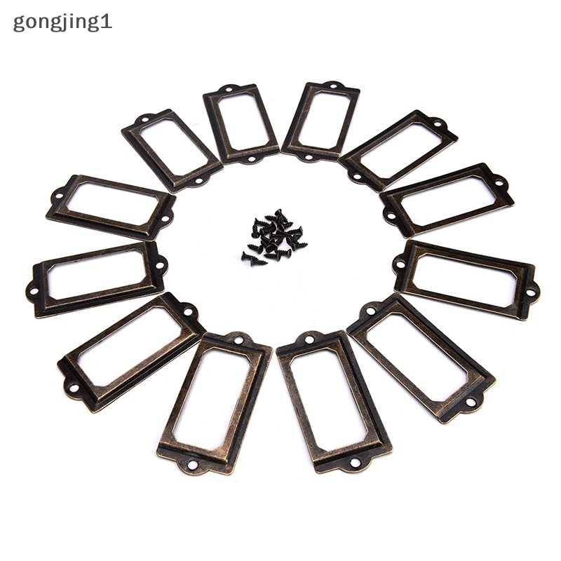 Ggg 12Pcs Label Laci Kuningan Antik Pull Frame Handle File Name Card Holder+Sekrup, ID