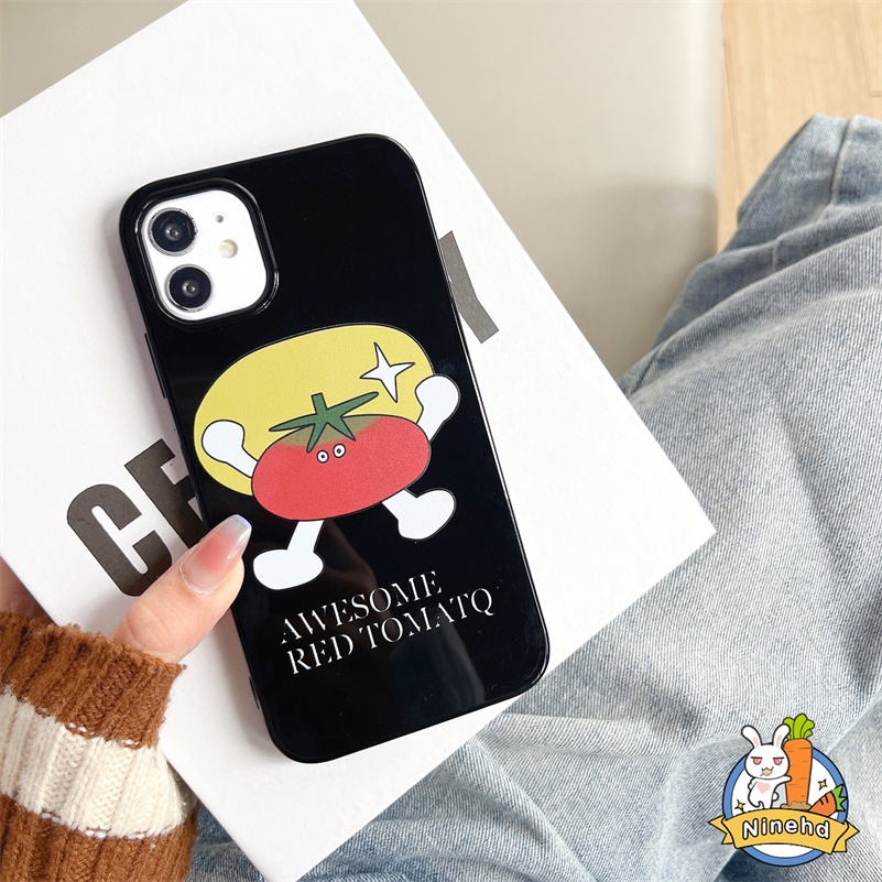 IPHONE Casing Kompatibel Untuk Iphone14 13 12 11 Pro Max X Xr Xs Max8 7 6 6s Plus SE 2020 Ins Warna Kontras Tomat Phone Case Hitam Halus Lembut TPU Casing Shockproof Cover Pelindung