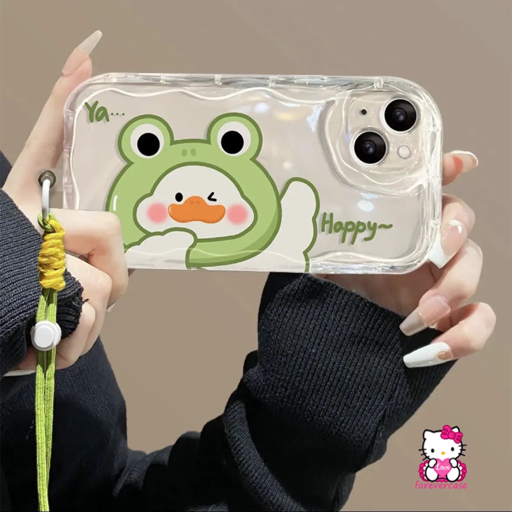 IPHONE Casing Bebek Lucu Buaya Transparan Kompatibel Untuk Iphone11 13 14 12 Pro Max6 6s 7 8 Plus XR XS X Max SE 2020 Lembut Tpu 3D Bergelombang Melengkung Tepi Belakang Shockproof Couple Cover