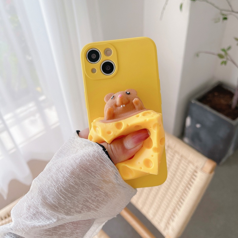 IPHONE Cheese Mouse Pinch To Pinch Decompression Phone Case Untuk Iphone14 13 12 11 Promax X/xs Max7/8plus Telepon Slvee