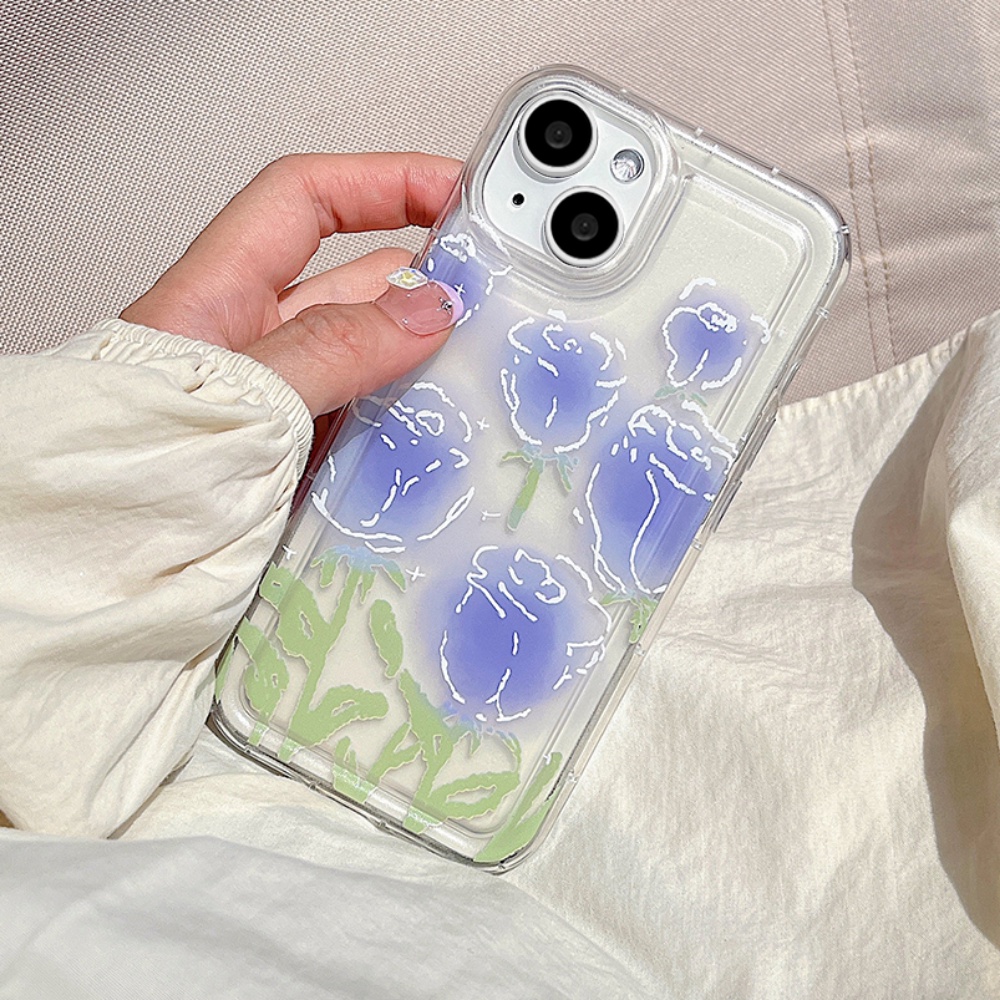 Cushion Puff IPhone Case Kompatibel Untuk Iphone14 Pro Max Vintage Purple Tulip Iphone13 /13 Pro Ip12 /12 Pro Max Iphone11X XS XR 7 8 Plus Classic Soft TPU Back Phone Cover