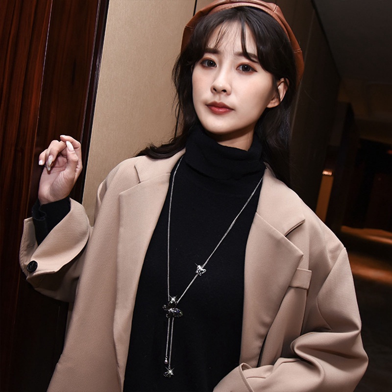 Wanita Zirkon Kupu-Kupu Panjang Tembaga Kalung Fashion Rantai Logam Kristal Hewan Liontin Kalung Disesuaikan