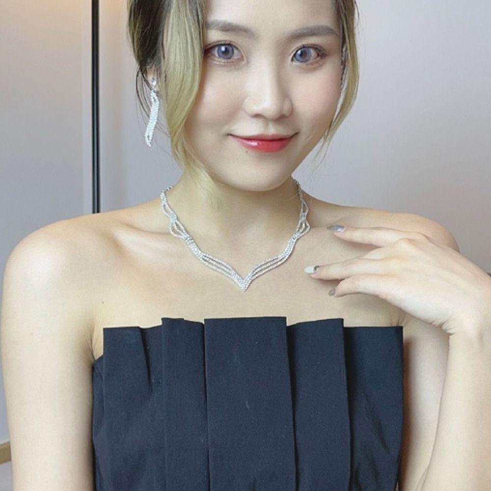 Mxbeauty Set Perhiasan Pernikahan Pengantin Bergaya Indah Hadiah Anniversary Panjang Rumbai Berlian Imitasi Alloy Gaya Korea Menjuntai Anting-Anting