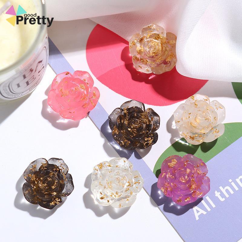 Anting Bunga Transparan Foil Emas Anting Mawar Krim Lem Buatan Tangan Anting - PD