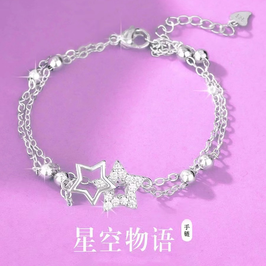 Double -layer Stack Memakai Gelang Bintang Ins Niche Desain Temperamen Sederhana Tangan Ornamen2023Gelang Pacar Perempuan Baru