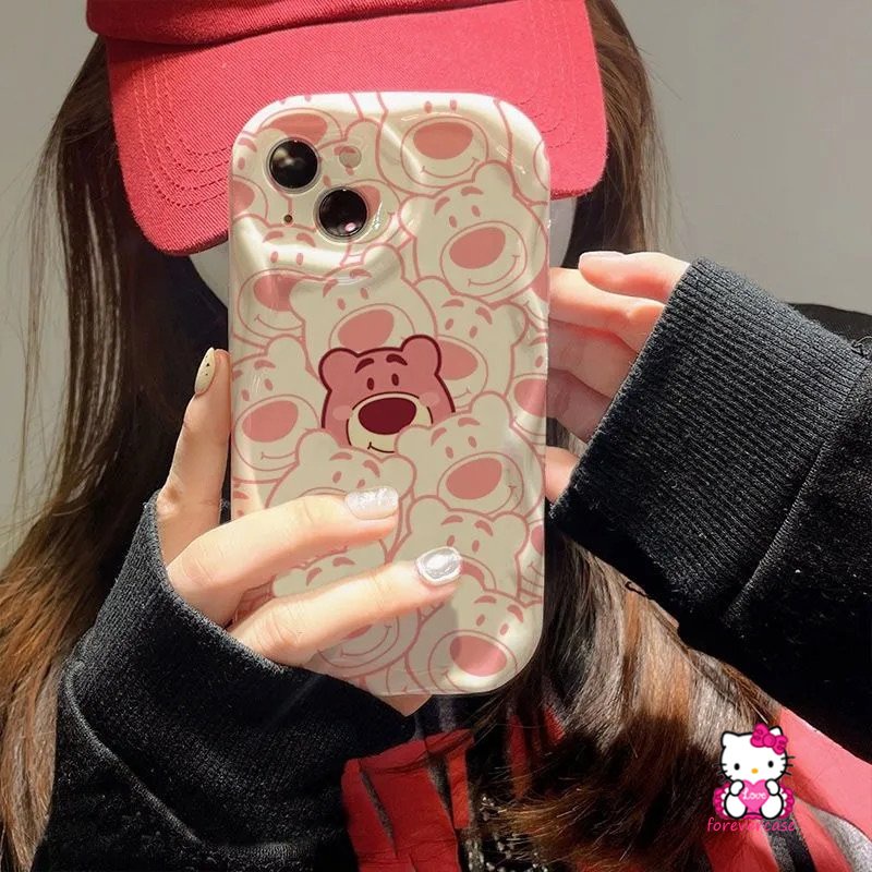 Case Manyo Beruang Strawberry Lucu Untuk Redmi Note10 11s 10s 10Pro Max 11 10Pro Redmi 10C 9C NFC 9T A1 10 9A 9 9C A2 10A POCO M3 3D Wavy Curved Edge Cartoon Soft Back Cover